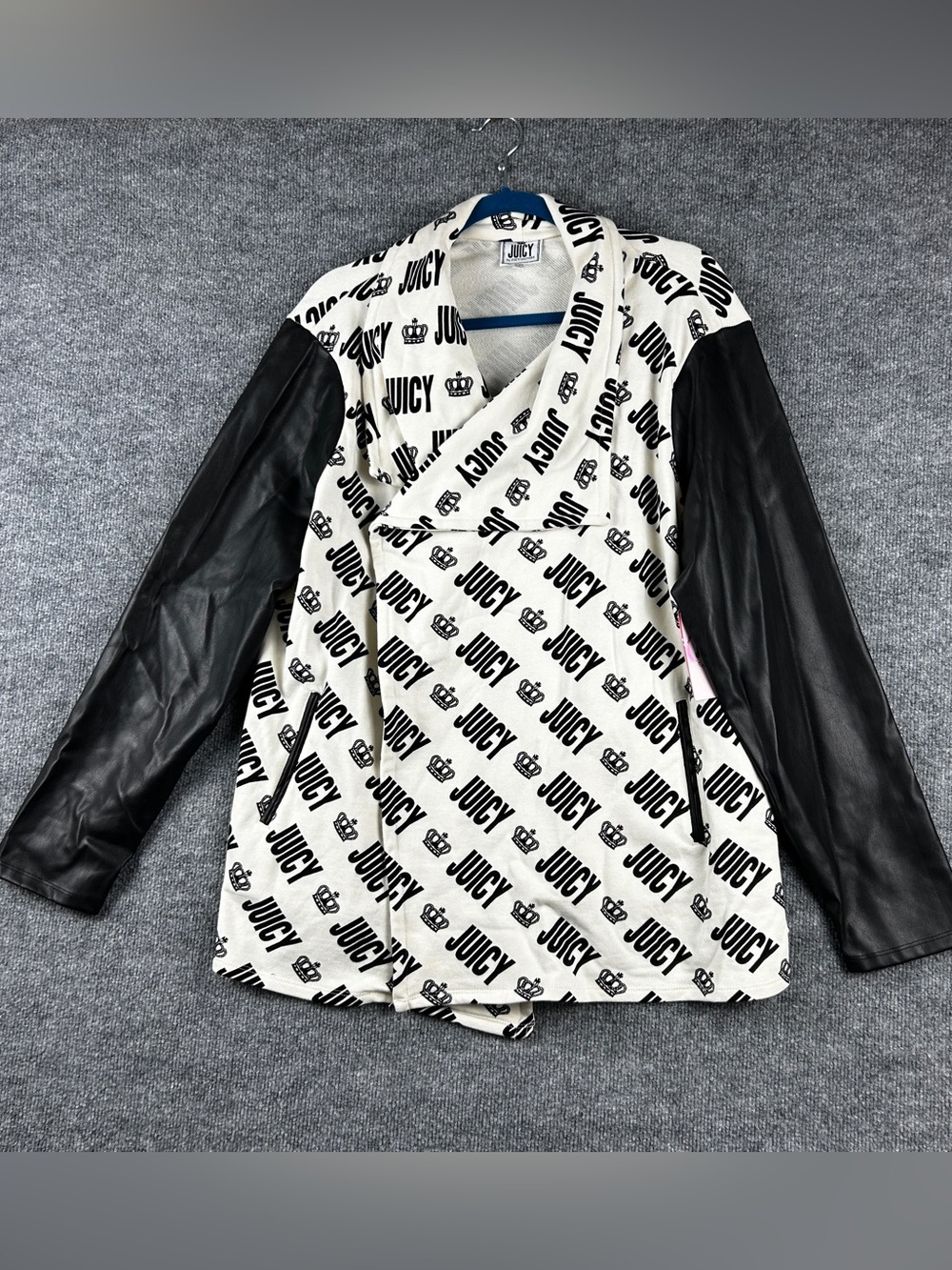NWT Juicy by Juicy Couture Crown Logo Faux Leather Sleeve Wrap Cardigan Size XXL